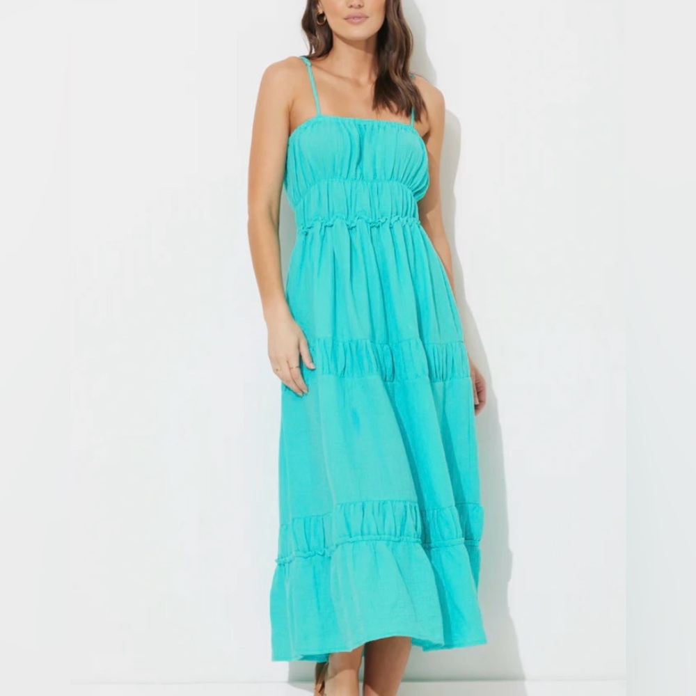 Ocean Drive Teal Green Gauze Maxi Dress